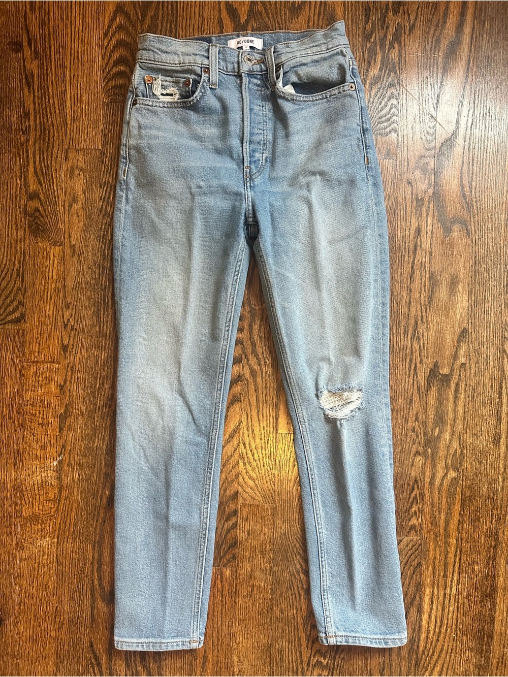 Re/Done Light Wash High-Rise Straight Jeans